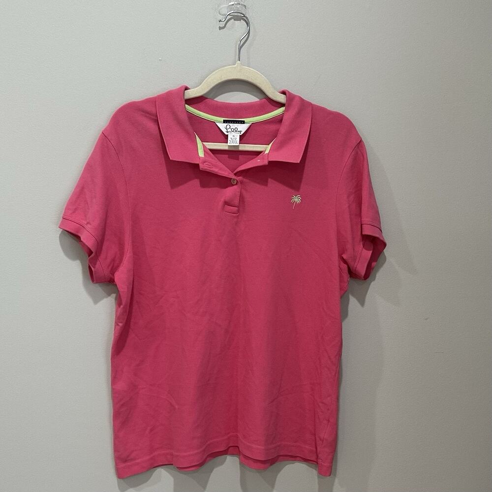 Vtg Lilly Pulitzer Polo Shirt Women X LARGE Pink Preppy‎ Palm Logo Resort Golf
